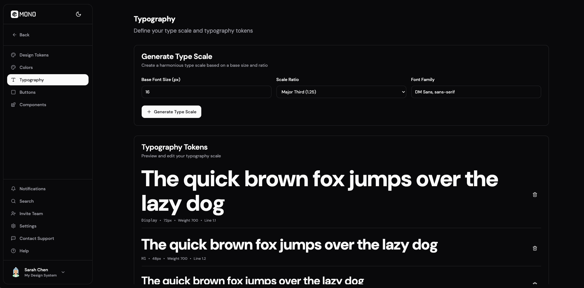 Typography screen in Mono.